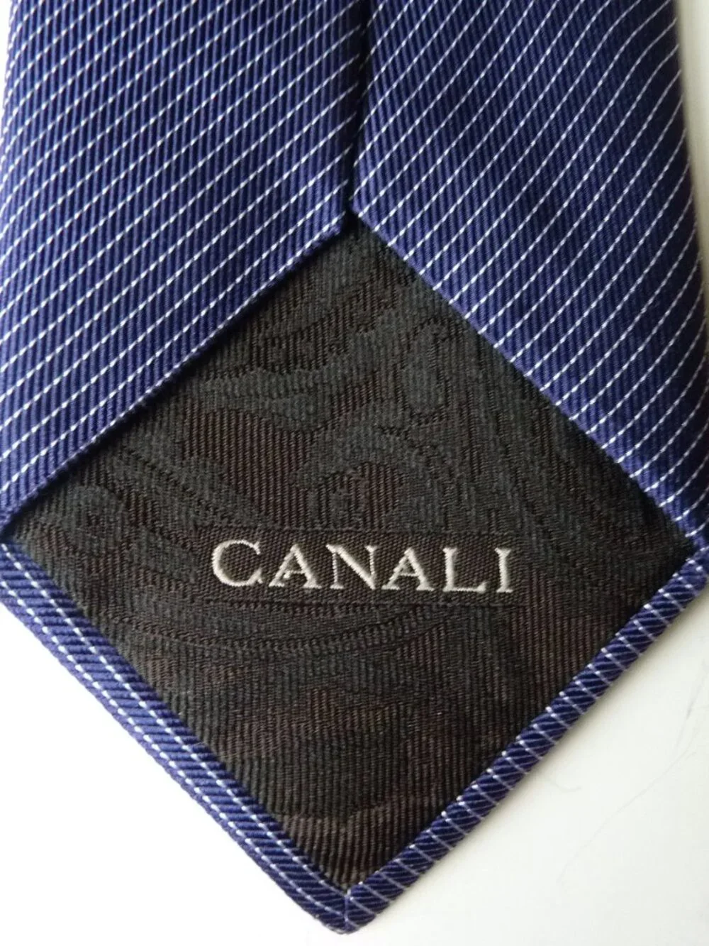 Canali Italy  classy navy white stripe silk tie